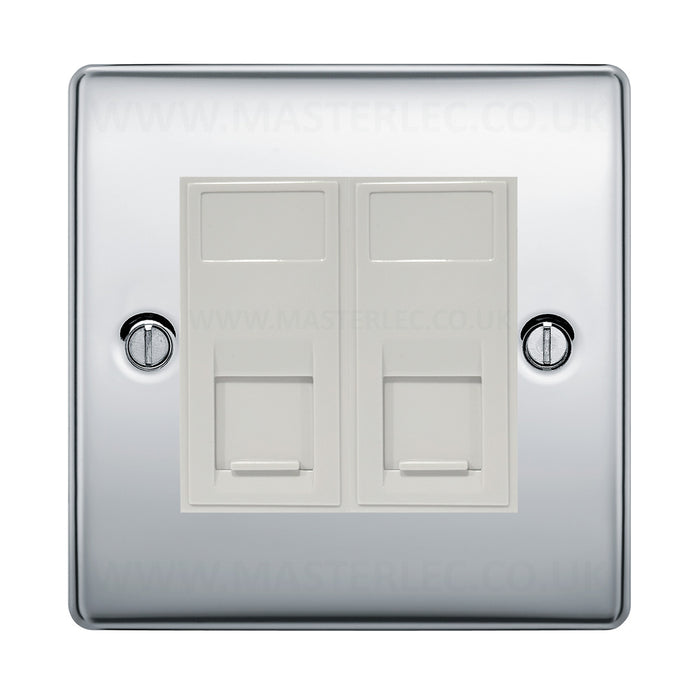 BG Polished Chrome NPCRJ4526AW 2 Gang RJ45 CAT6A Data Ethernet Outlet Socket White Insert