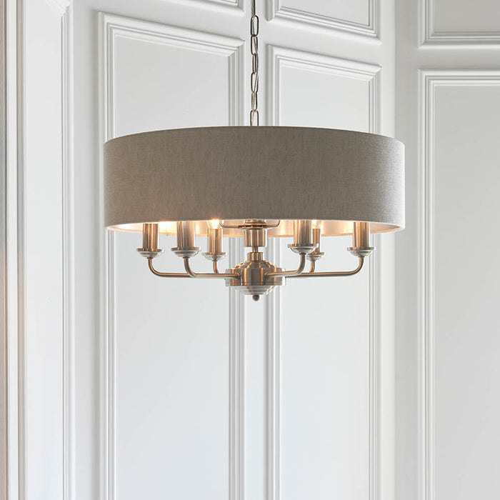 Endon Lighting Brushed Chrome Natural Highclere 6lt Pendant 94357