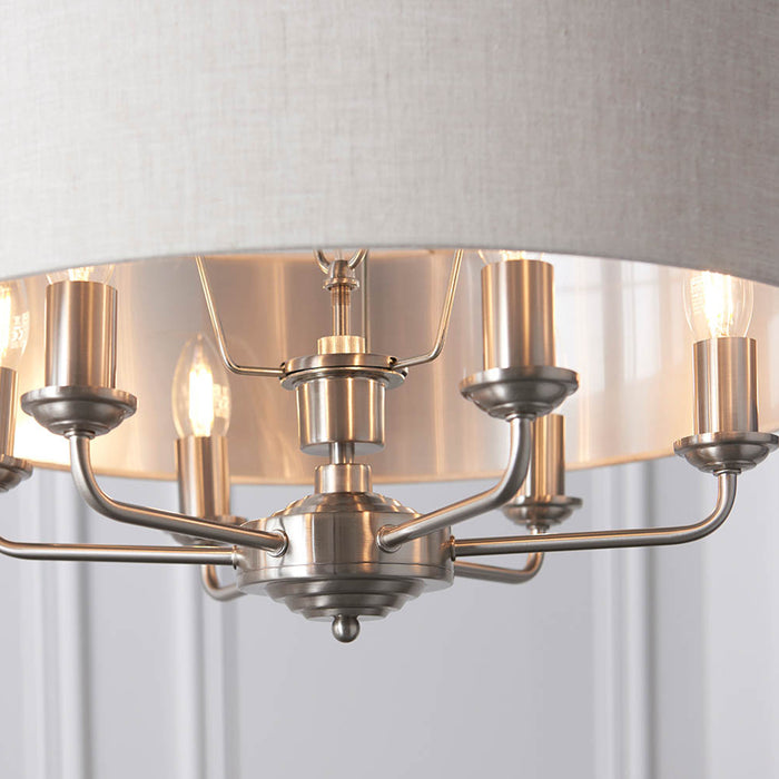 Endon Lighting Brushed Chrome Natural Highclere 6lt Pendant 94357
