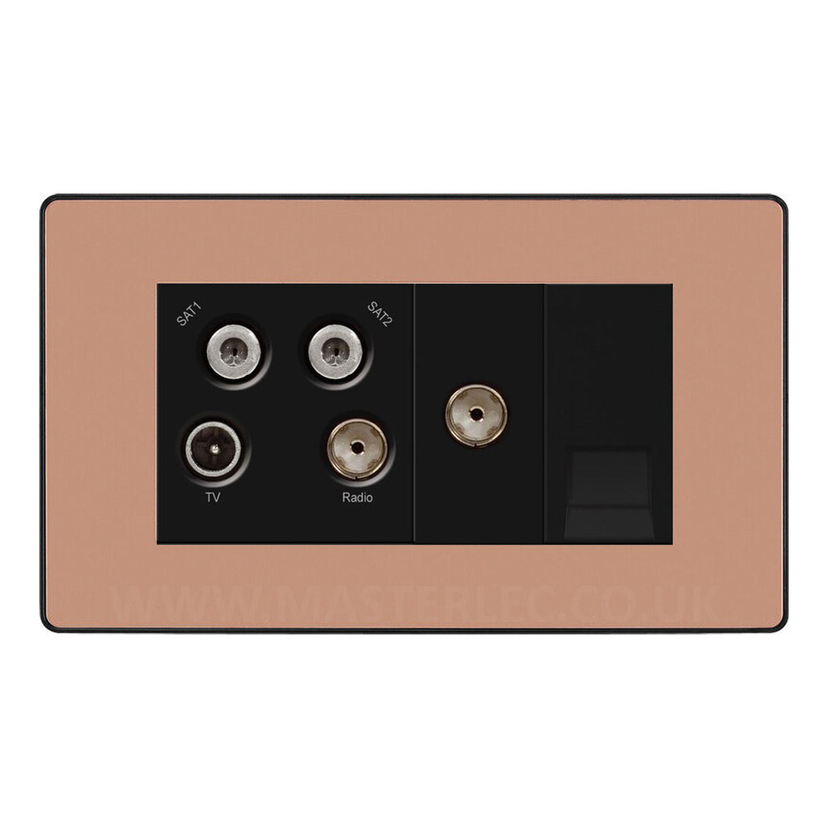 BG Evolve Polished Copper Screwless Quadplex TV/FM/SAT (x2) + Return ...