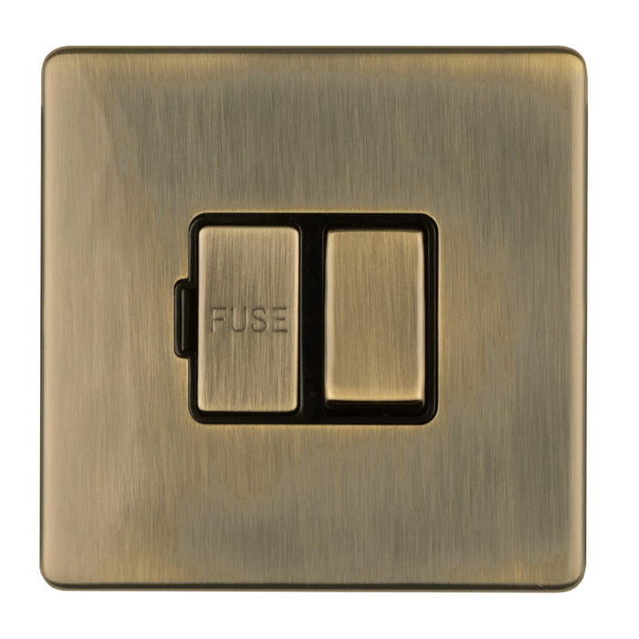 Antique Brass Screwless Switched Fuse Spur 13 Amp Flat Concealed Plate CAB50