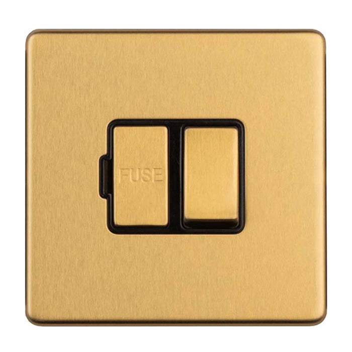 Antique Gold Screwless Switched Fuse Spur 13 Amp Flat Concealed Plate Satin Brass CAG50