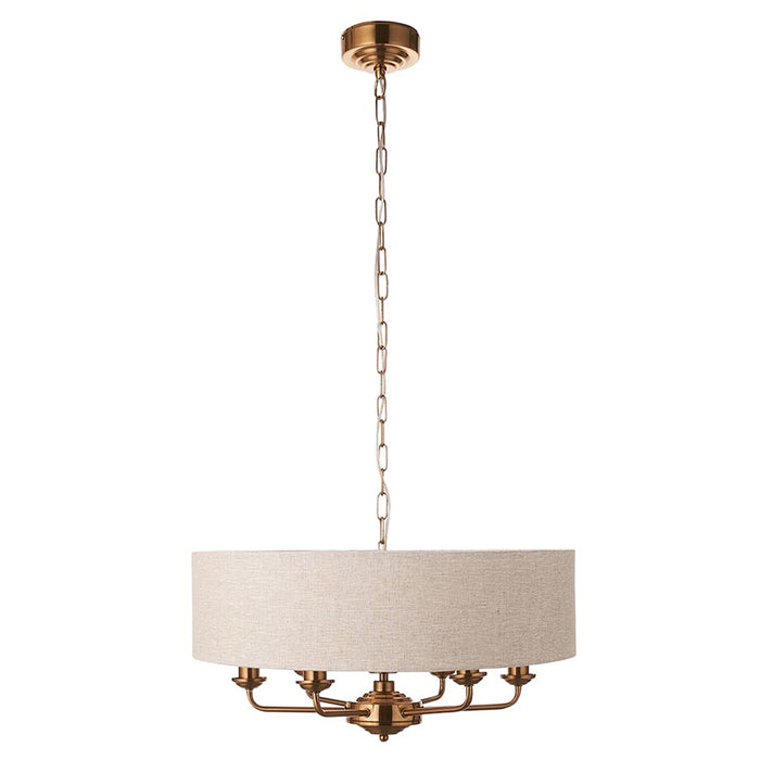 Endon Lighting Vintage Brass Natural Linen Highclere 6lt Pendant 110722