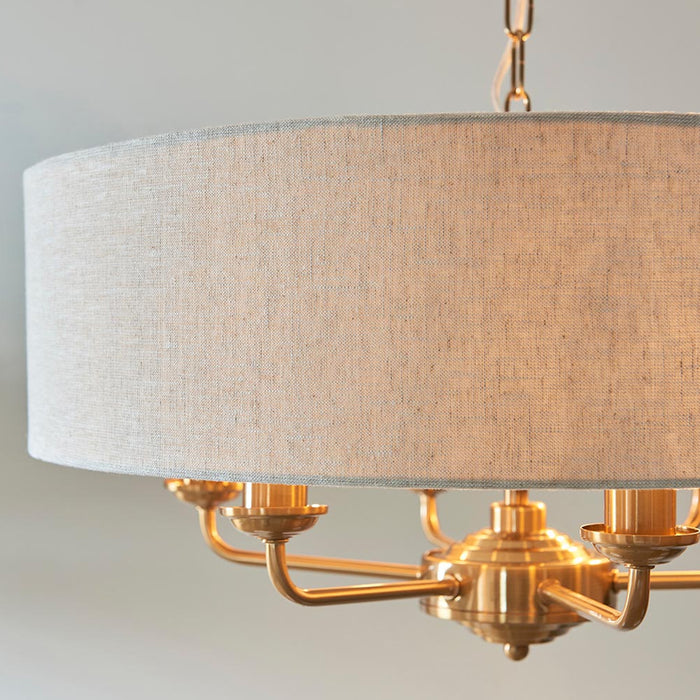 Endon Lighting Vintage Brass Natural Linen Highclere 6lt Pendant 110722