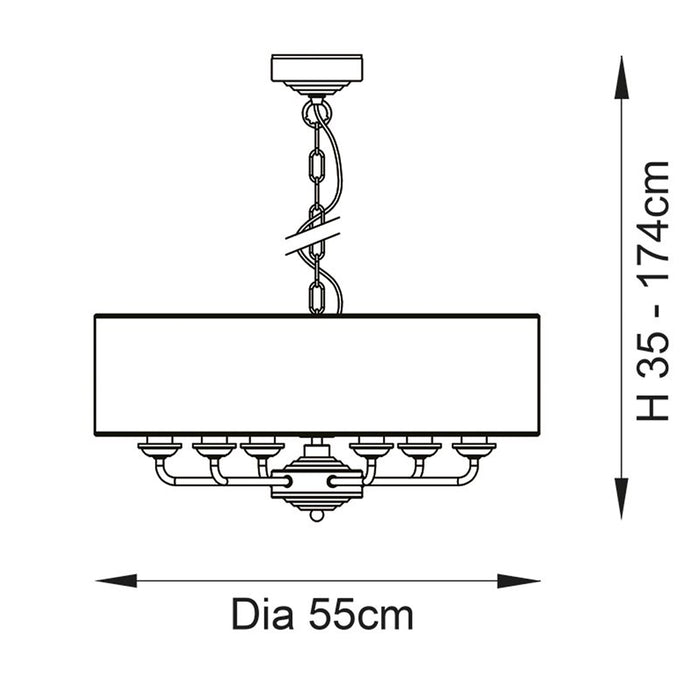 Endon Lighting Vintage Brass Natural Linen Highclere 6lt Pendant 110722