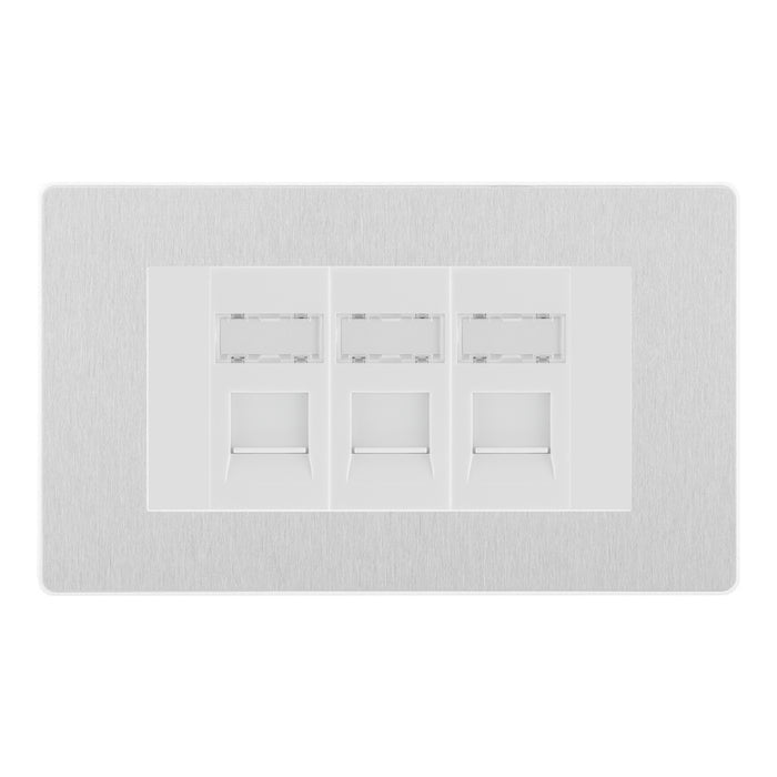 BG Evolve Brushed Steel Screwless 3 Gang RJ45 Socket PCDBSRJ453W