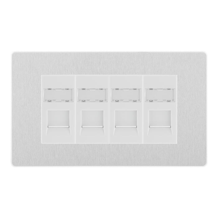 4 Rj45 Socket BG Evolve Brushed Steel Screwless 4 Gang RJ45 Socket PCDBSRJ454W ...