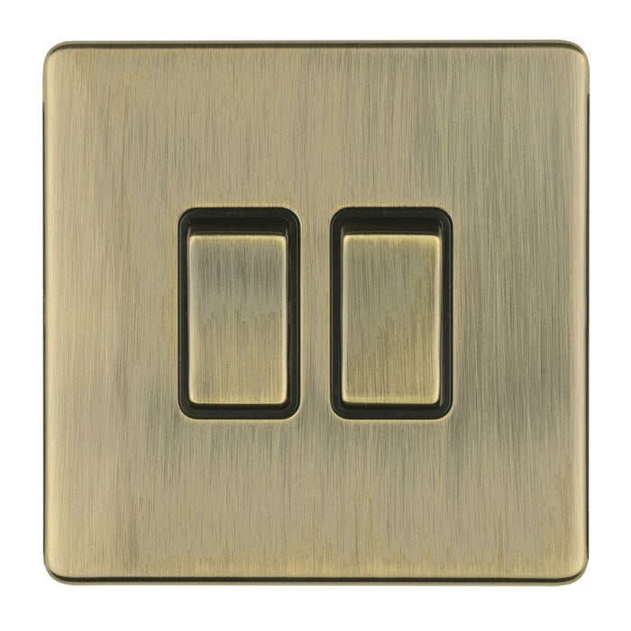 Antique Brass Screwless Double Light Switch 10 Amp 2 Way Flat Concealed Plate CAB42
