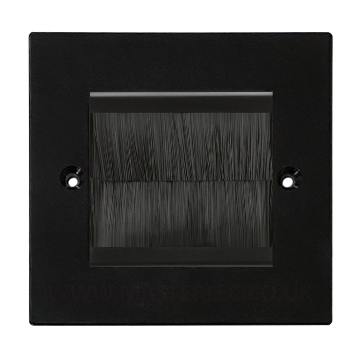 Black Single 2 Gang Brush Cable Entry Wall Plate TV Black Insert Square Edge