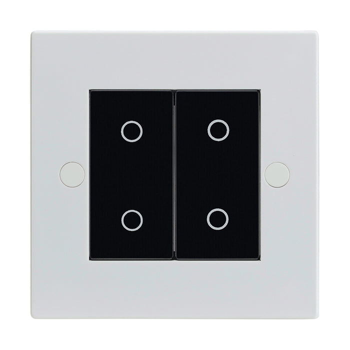 White 2 Gang Double Master Touch Dimmer Switch Black Inserts