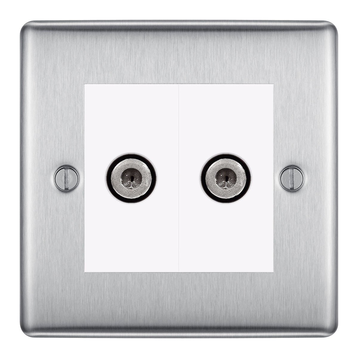 BG Nexus Brushed Steel 2 Gang Satellite Sky Socket White Inserts NBS64 ...