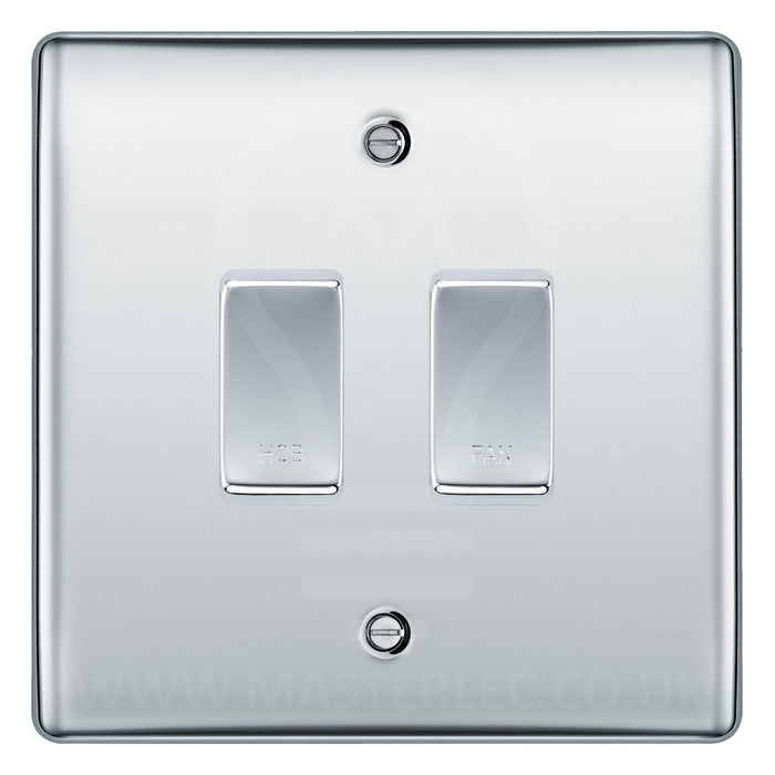 BG Polished Chrome 2 Gang Engraved Custom Labelled Appliance Grid Switch