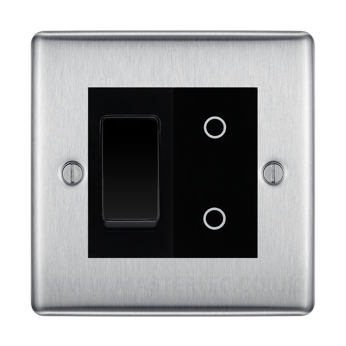 BG Brushed Steel 2 Gang Custom Switch 1x 2 Way Switch 1x Secondary Touch Dimmer Black Inserts