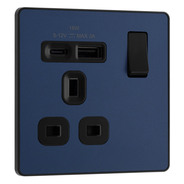 BG Evolve Matt Blue PCDDB21UAC18B USB Single Socket 18W Type A & C USB