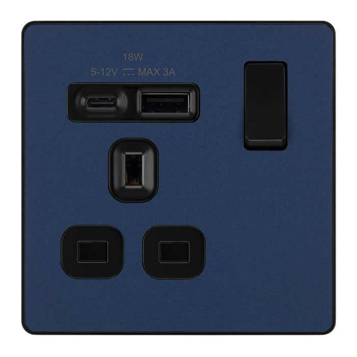 BG Evolve Matt Blue PCDDB21UAC18B USB Single Socket 18W Type A & C USB