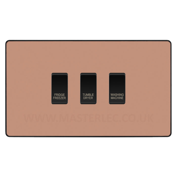 BG Evolve Polished Copper Custom Appliance Grid Switch 3 Gang Screwless
