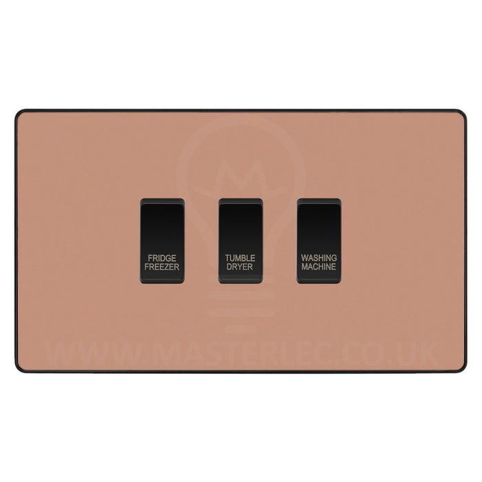 BG Evolve Polished Copper Custom Appliance Grid Switch 3 Gang Screwless