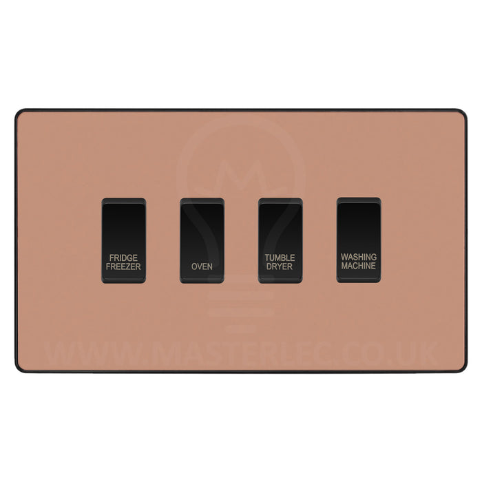 BG Evolve Polished Copper Custom Appliance Grid Switch 4 Gang Screwless