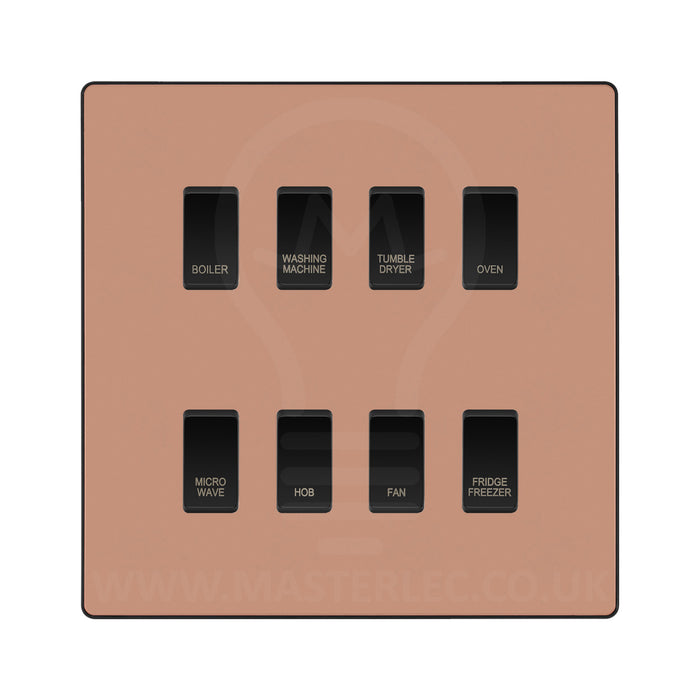 BG Evolve Polished Copper Custom Appliance Grid Switch 8 Gang Screwless