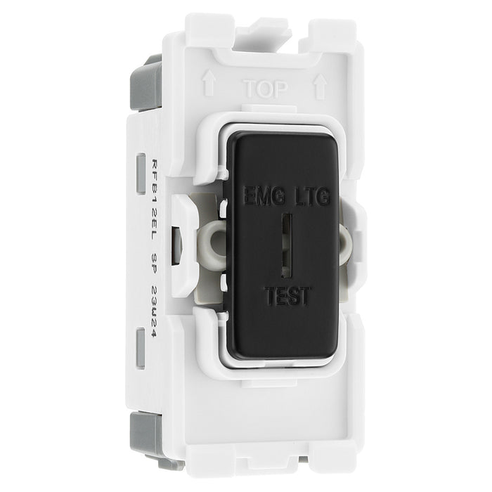 BG Nexus RFB12EL Matt Black 2 Way Single Pole Emergency Light Test Secret Key 20 Amp Grid Switch