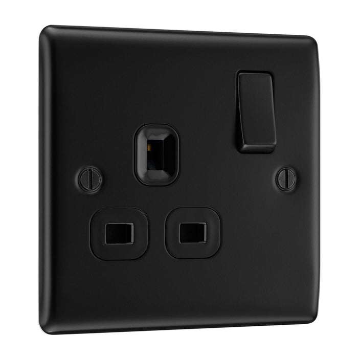 Matt Black 1 Gang 13A Single Socket with 32mm Black Surface Pattress Back Box