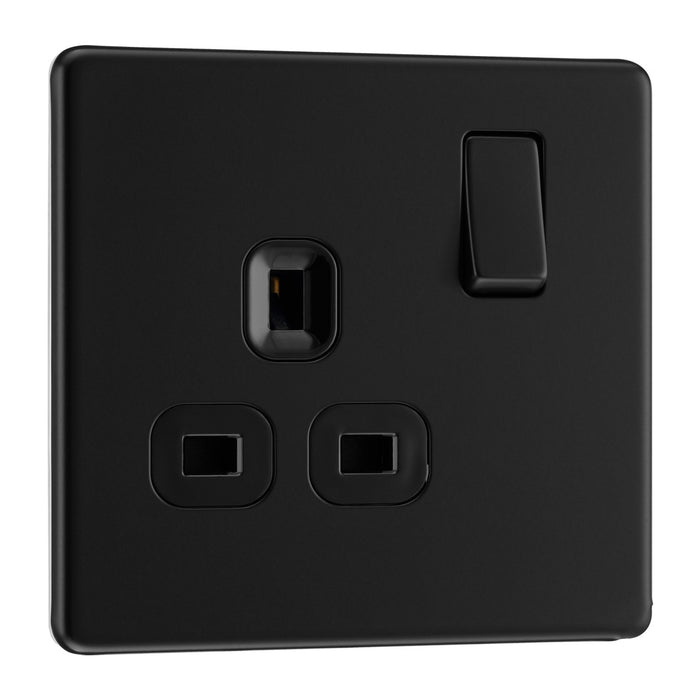 BG Nexus Flatplate Screwless Matt Black Single Socket FFB21B Black Insert 13 Amp