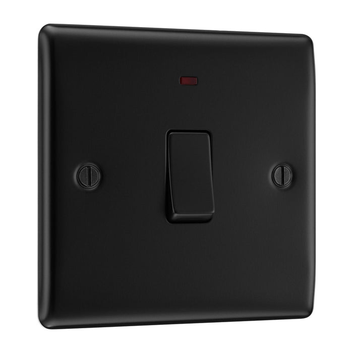 Matt Black 20 Amp Double Pole Switch with 32mm Black Surface Pattress Back Box