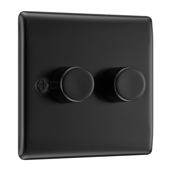 BG Nexus Metal Matt Black Trailing Edge Double Dimmer Switch 2 Way LED NFB82