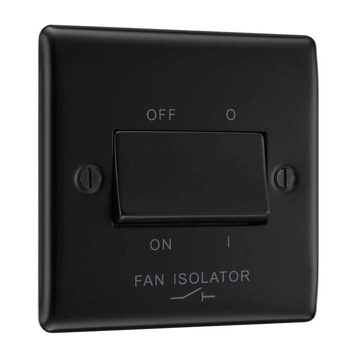 Matt Black Fan Isolator Switch with 32mm Black Surface Pattress Back Box