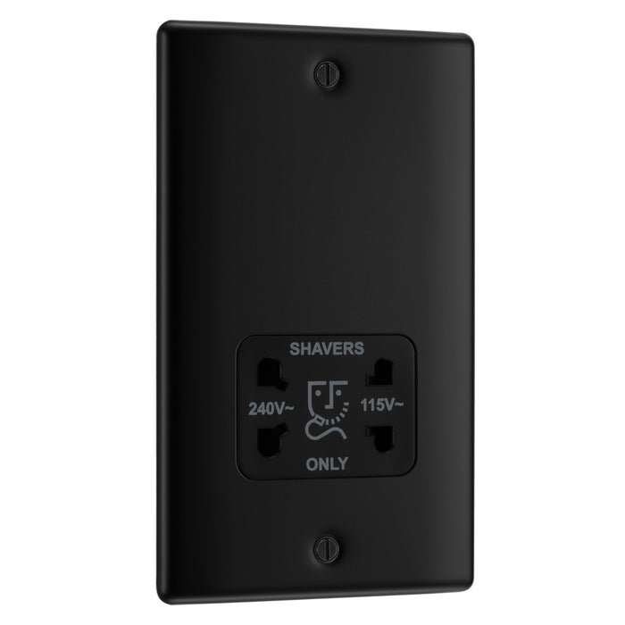 BG Nexus Matt Black Shaver Socket, Dual Voltage 115/240V, Black Insert NFB20B