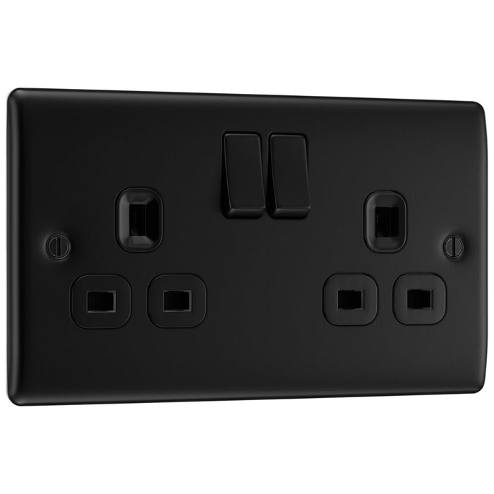 Matt Black 2 Gang 13A Double Socket with 32mm Black Surface Pattress Back Box