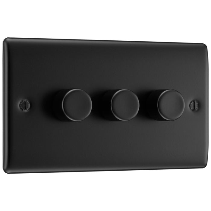 BG Nexus Metal Matt Black Trailing Edge Triple Dimmer Switch 2 Way LED NFB83