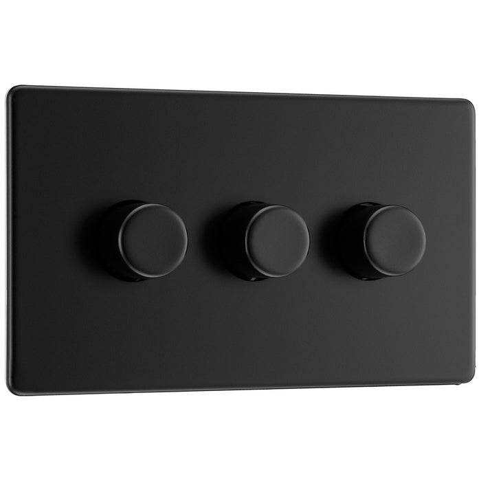 BG Nexus Flatplate Screwless Matt Black Trailing Edge Triple Dimmer Switch 2 Way LED FFB83