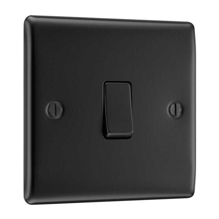 Matt Black 1 Gang Single Light Switch with 32mm Black Surface Pattress Back Box