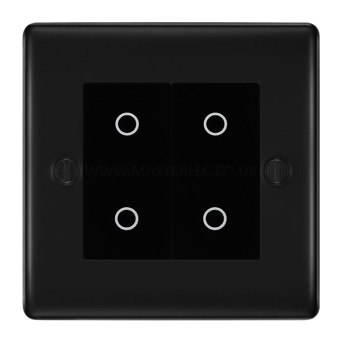 BG Nexus Matt Black Double Master Touch Dimmer Switch Black Inserts