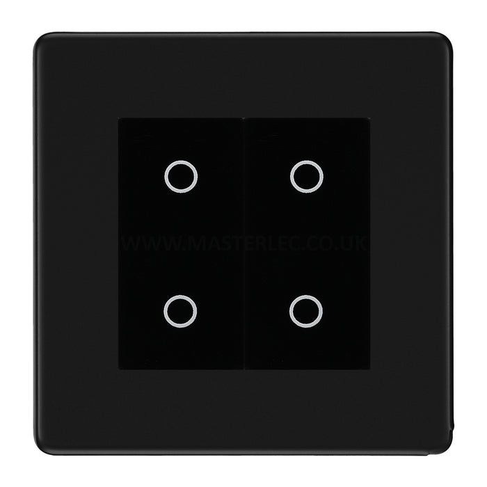 BG Nexus Screwless Matt Black Double Master Touch Dimmer Switch Black Inserts