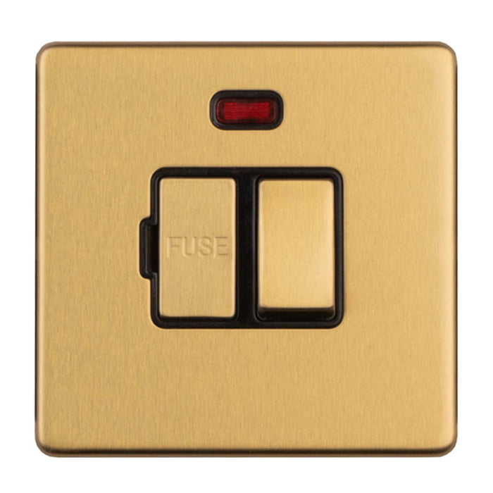 Antique Gold Screwless Switched Fuse Spur with Neon 13 Amp Flat Concealed Plate Satin Brass CAG52