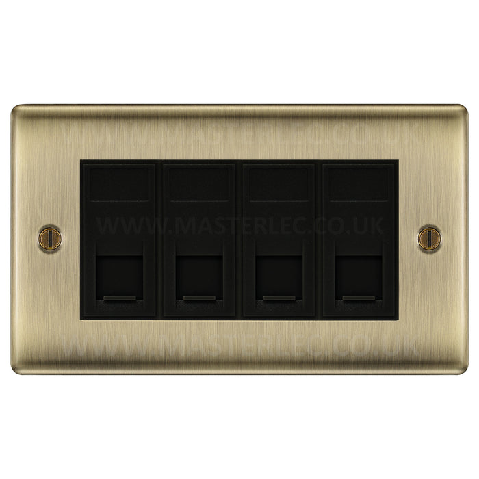BG Antique Brass NABRJ4546AB 4 Gang RJ45 CAT6A Data Ethernet Outlet Socket Black Insert