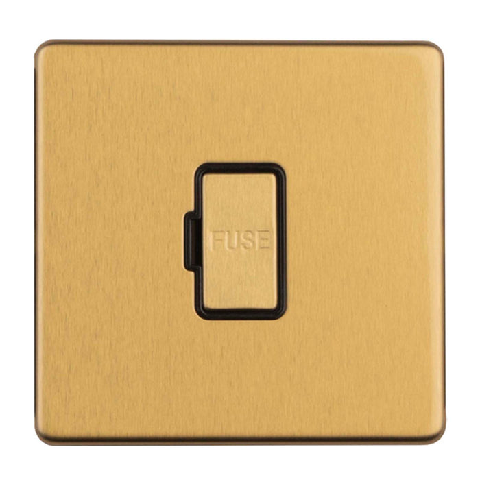 Antique Gold Screwless Unswitched Fuse Spur 13 Amp Flat Concealed Plate Satin Brass CAG54