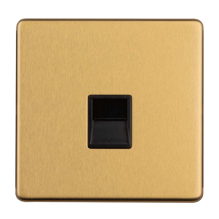 Antique Gold Screwless Master Telephone Socket Flat Concealed Plate Satin Brass CAGBTM1