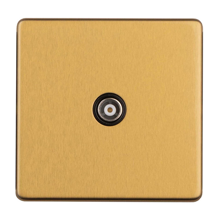 Antique Gold Screwless TV Coaxial Aerial Socket Flat Concealed Plate Satin Brass CAG60