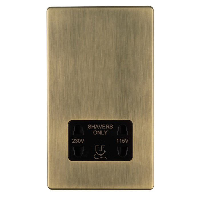 Antique Brass Screwless Dual Voltage Shaver Socket Flat Concealed Plate CAB20B