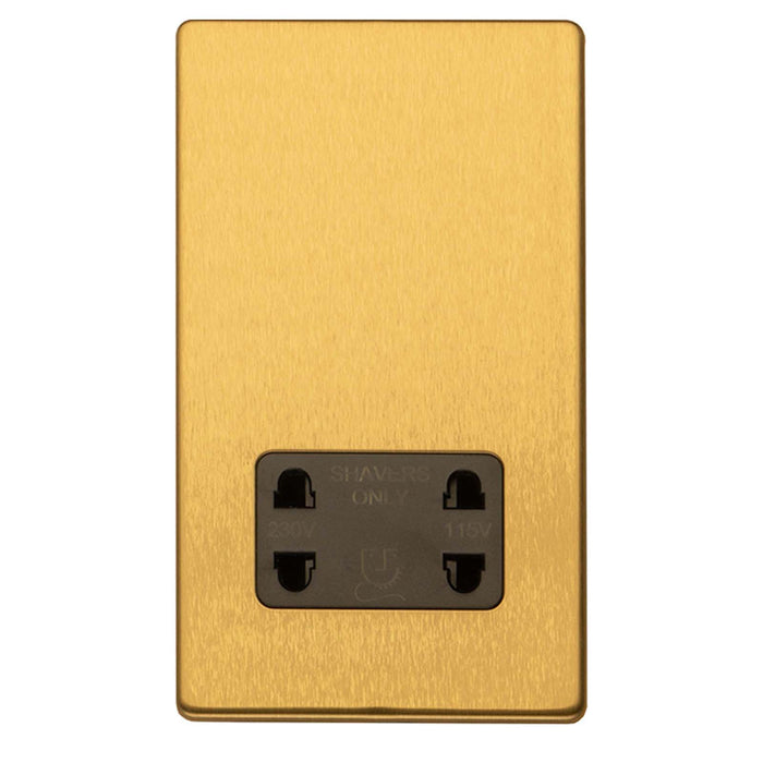 Antique Gold Screwless Dual Voltage Shaver Socket Flat Concealed Plate Satin Brass CAG20B