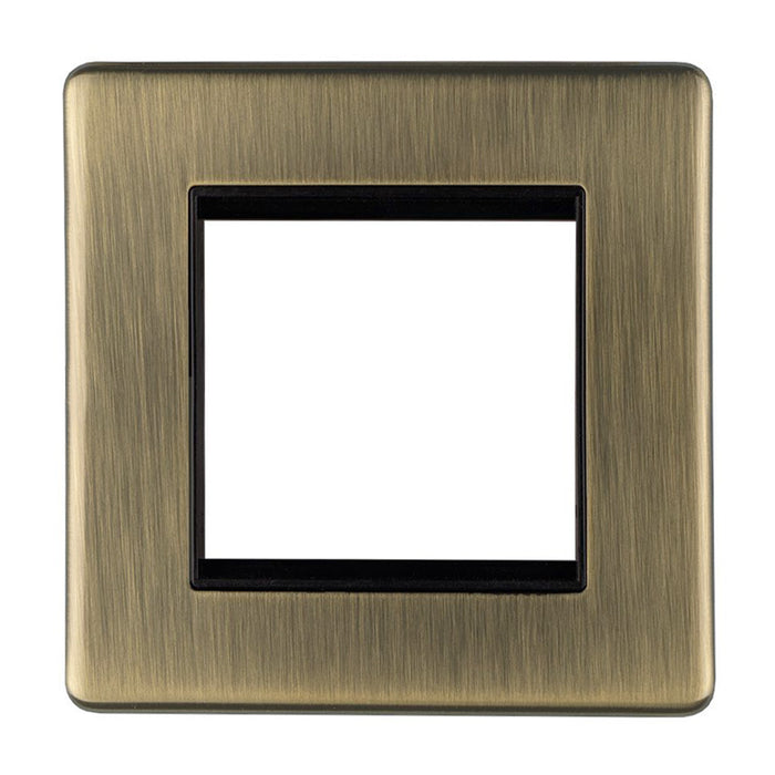 Antique Brass Screwless Twin Euro Module Faceplate (Square) Flat Concealed Plate CABEMS2