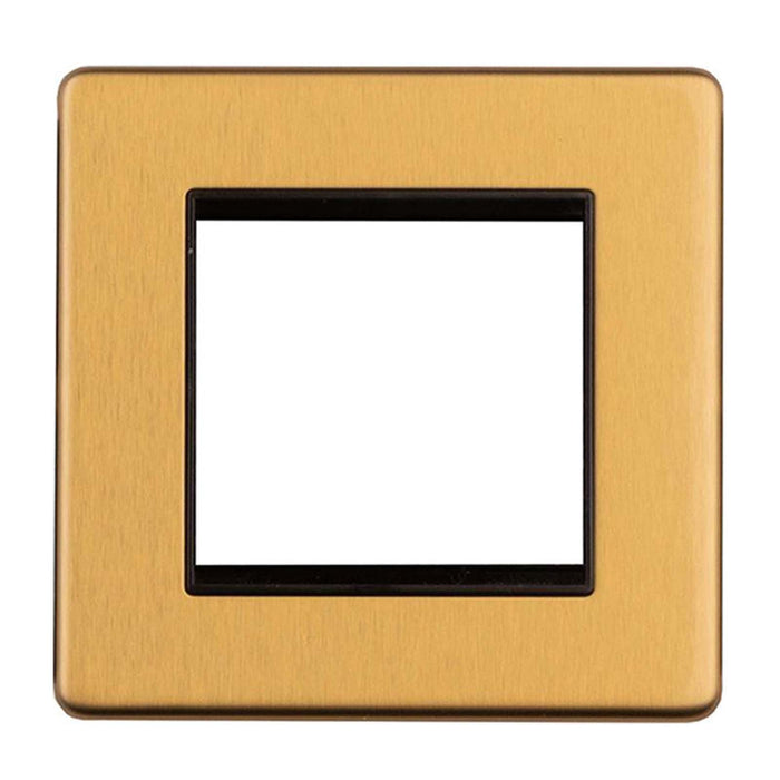 Antique Gold Screwless Twin Euro Module Faceplate (Square) Flat Concealed Plate Satin Brass CAGEMS2