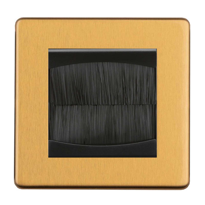 Antique Gold Screwless Single Brush Cable Entry (Square) Flat Concealed Plate Satin Brass CAG1GBCEB