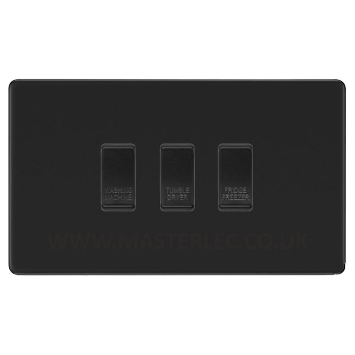 BG Screwless Flatplate Matt Black 3 Gang Engraved Appliance Custom Labelled Grid Switch