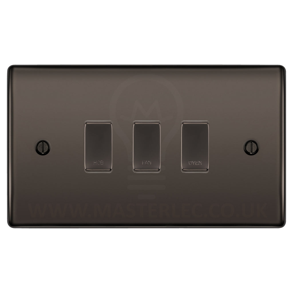 BG Nexus Black Nickel 3 Gang Engraved Custom Labelled Appliance