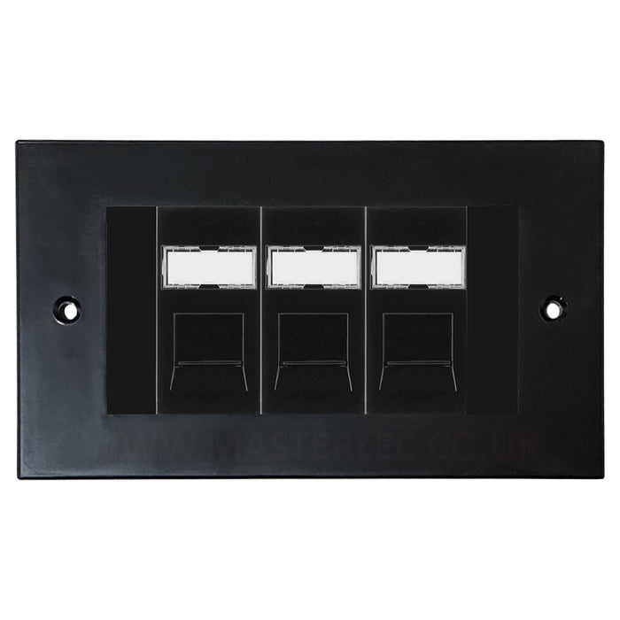 Black Square Edge 3 Gang RJ45 CAT6 Data Wall Socket Black Insert 3 Port