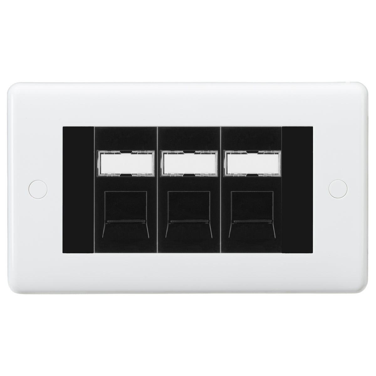 White Curved Edge 3 Gang RJ45 CAT6 Data Wall Socket Black Inserts 3 Po ...